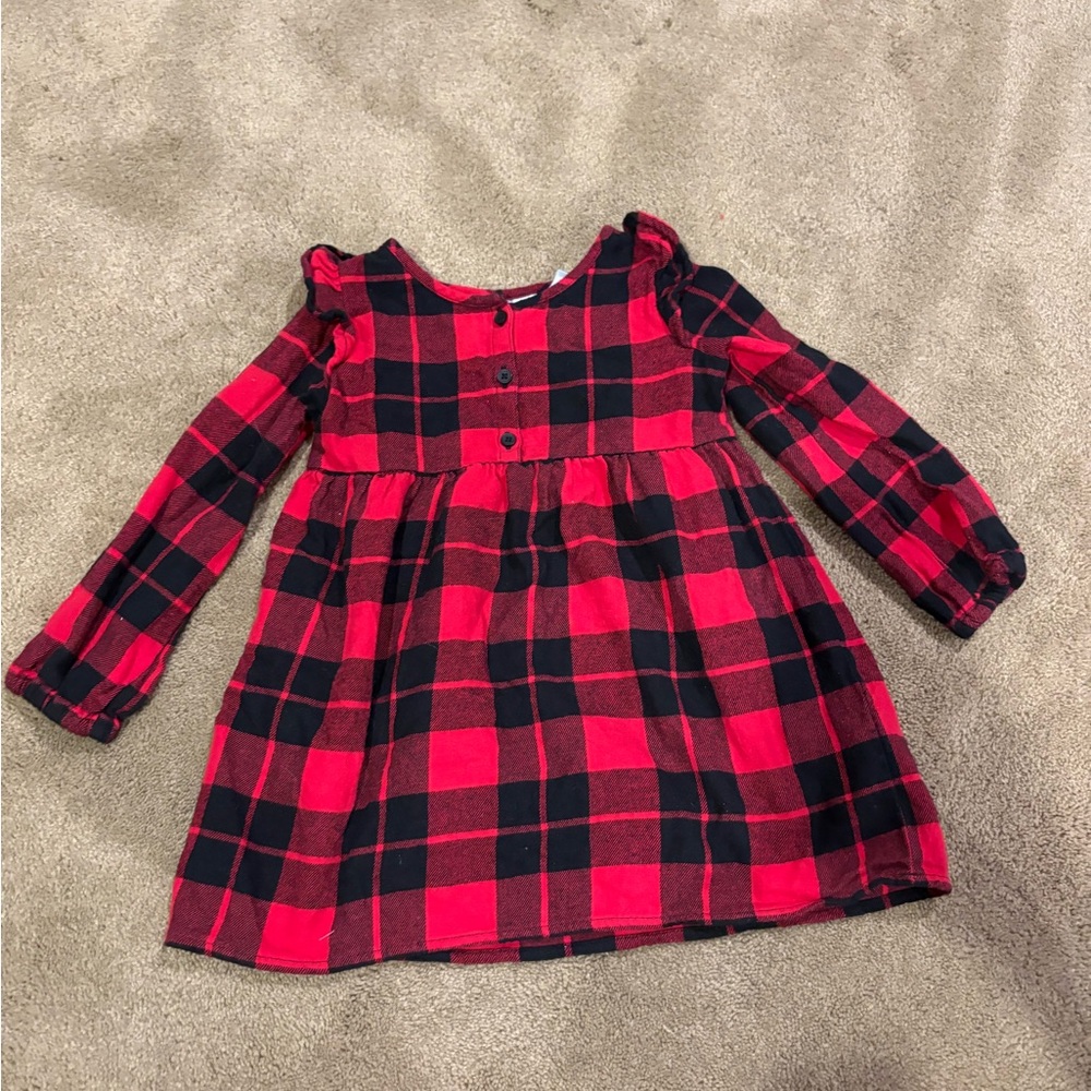 The Children's Place Red and Black Plaid Long-Sleeve Dress